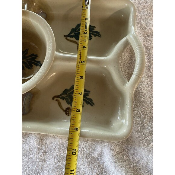 Stegall Signed Pottery Oak Leaves Appetizer Veggie Fruit Chip & Dip Tray - Picture 10 of 10